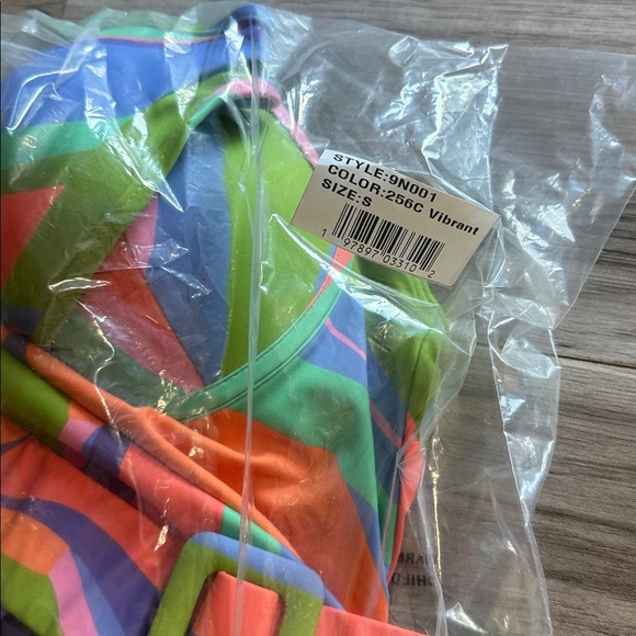 Hutch Multicolor Belted One Piece belted Swimsuit swim pink blue green small - Picture 4 of 5